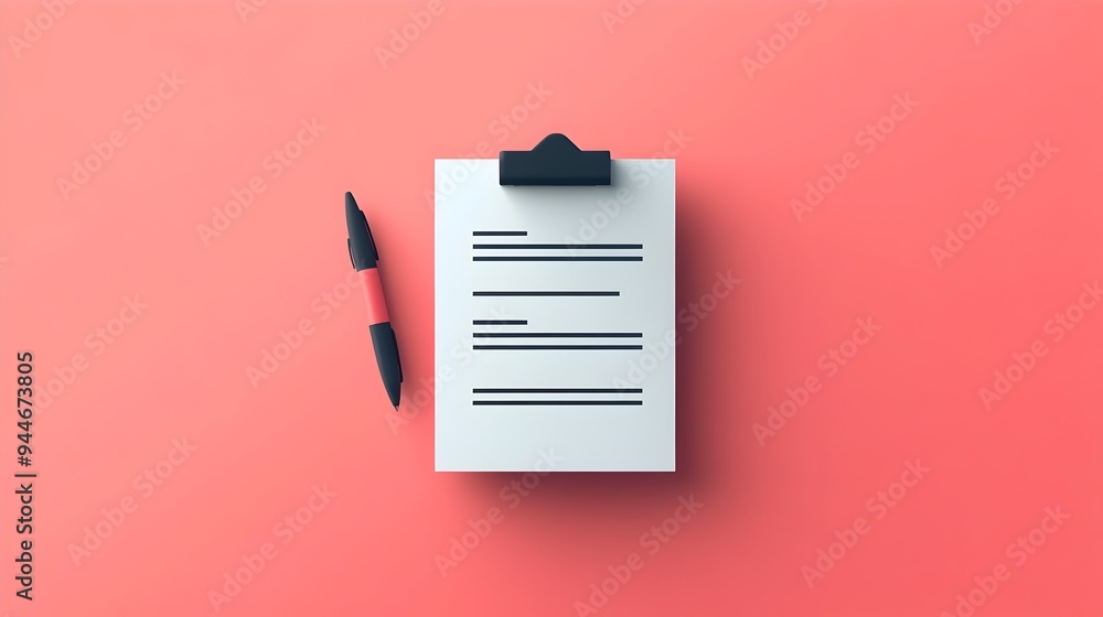 Poster minimalist document icon with clean sheet and pen representing simplicity and efficiency