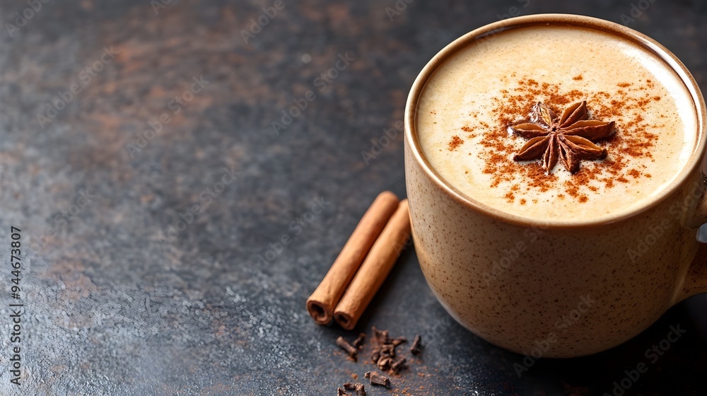 Aufkleber freshly brewed chai latte topped with a delicate sprinkle of fragrant cinnamon creating a comforting