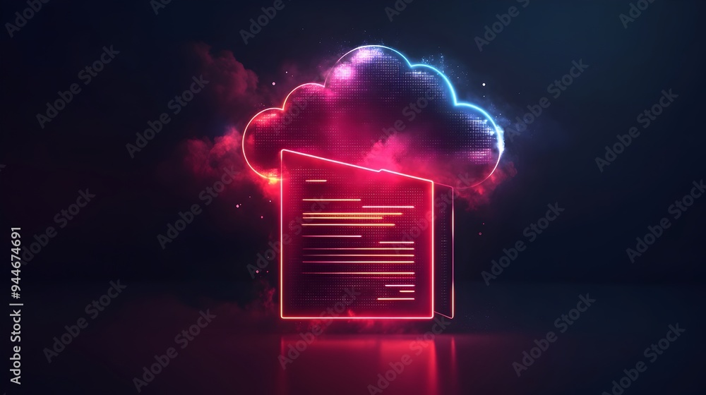 Poster modern icon representing cloud document storage and accessibility
