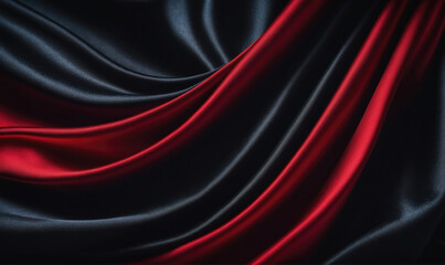 Red and black silk fabric is draped in elegant folds