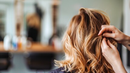 A close-up of hands styling short blond hair in a salon, emphasizing personal grooming and hairstyling techniques.