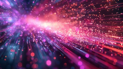 Fototapeta premium Optical fibers transmitting high-speed data, surrounded by holographic elements, sci-fi, dynamic