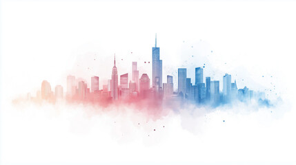 Fototapeta premium Watercolor, cityscape, modern poster, classy, suitable for living room or office, many details, colorful.