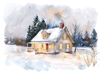 Naklejka premium PNG Winter countryside house in the night architecture building outdoors.