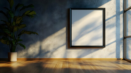 Blank Canvas Mockup with Plant and Concrete Wall