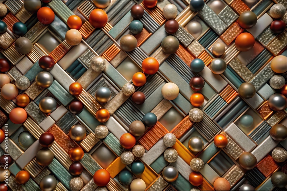 Poster a vibrant mosaic of textured elements and colorful spheres creates an eye-catching pattern, showcasi