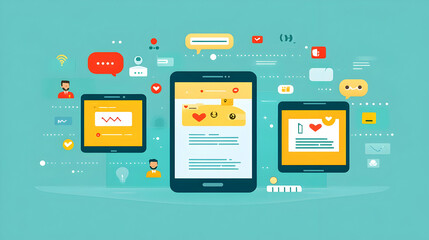 Mobile Devices Connected to the Internet with Social Media Icons
