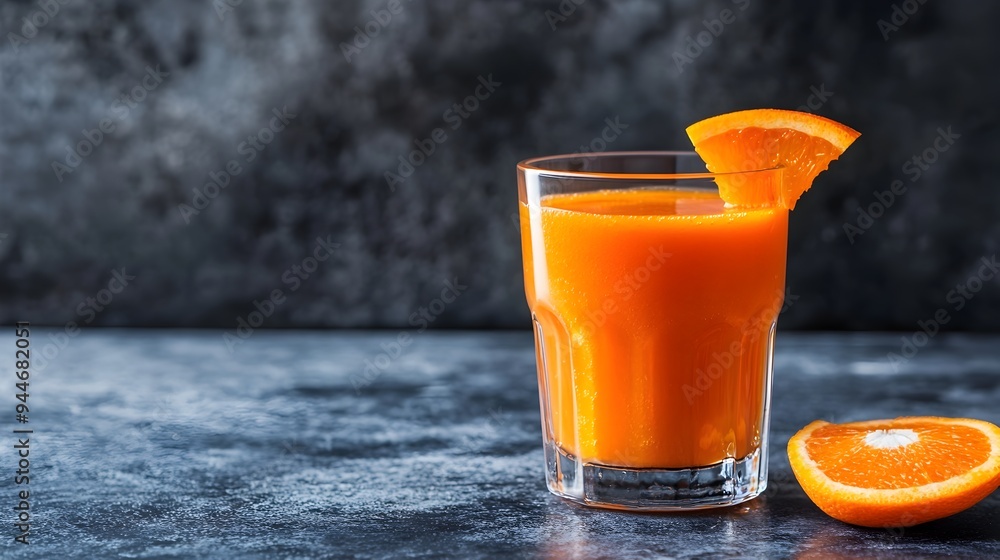 Aufkleber closeup of a refreshing glass filled with a vibrant blend of freshly squeezed carrot and orange juic