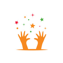symbol of kids hand reaching stars logo vector icon illustration