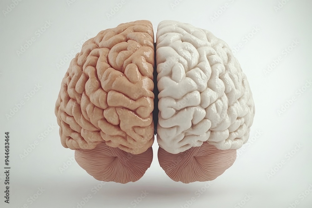 Poster 3d rendering of two brain halves facing each other symbolizing cognitive symmetry intellectual balan