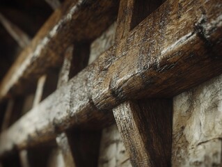 Fototapeta premium Rustic Timber Beams with Earthy Finish, Simple Yet Elegant Design, Exposed Wood Ceiling Beams, Farmhouse Style Interior, Natural Timber, Reclaimed Wood, Beams for Interior Design