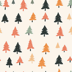 Obraz premium Simple christmas tree seamless pattern, doodle hand drawn 