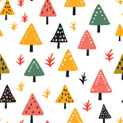 Simple christmas tree seamless pattern, doodle hand drawn 