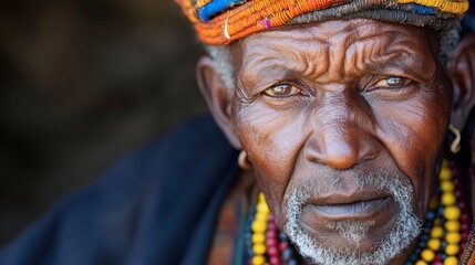 Fototapeta premium Elderly man in traditional attire in a rural setting
