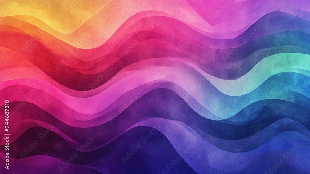 Poster watercolor illustration of a vibrant wavy gradient mesh with natural blank horizontal lines this viv