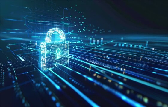 Padlock with keyhole digital icon. Personal data security and information privacy concept. Blue technology background