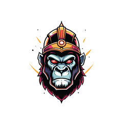 A logo design of a gorilla head wearing a roman warrior helmet with a 3 tone color scheme.