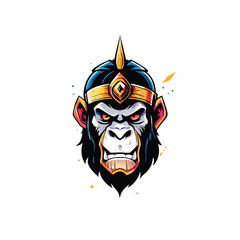 A 3-tone logo featuring a fierce gorilla wearing a golden Roman-style crown.