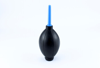 manual hand pump air blower or rubber dust blower isolated on white background. Camera and Lens...
