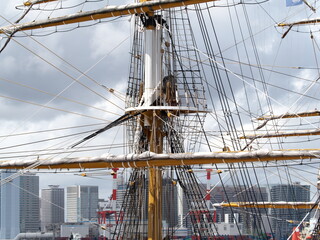 Tokyo, Japan -August 27, 2024:  The mast of a sailing vessel,
