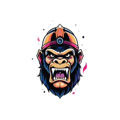 A fierce, 3-tone gorilla face logo design. It has a Roman warrior helmet and a fierce expression, set against a white background.