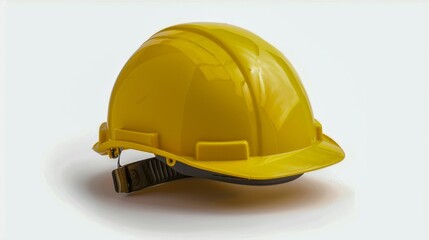 Fototapeta premium A yellow construction hard hat, isolated against a plain white background, symbolizing safety, work, and industrial settings.