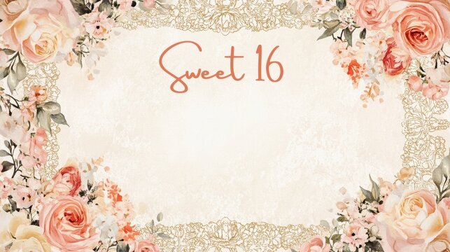 Elegant floral design for a Sweet 16 celebration invitation.