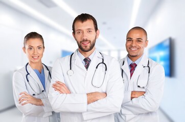 Fototapeta premium Portrait of doctors team and nurses standing in the hospital.