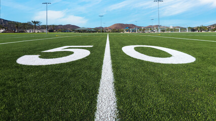 Looking down the 50 yard line on American football field
