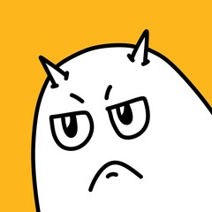 cute white ghost with yellow stripes and white teeth