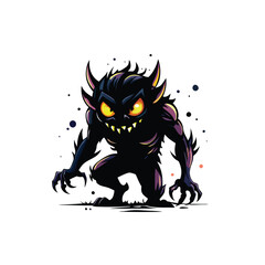 A detailed vector image of a shadowy monster lurking in the dark, with glowing yellow eyes and sharp claws. © ndomble
