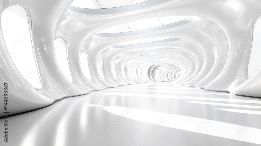 Poster abstract architectural background featuring a white interior with circular elements 3d rendering