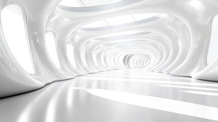 Fototapeta premium Abstract architectural background featuring a white interior with circular elements 3D rendering
