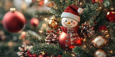 3D rendering of festive decorations including ornaments figurines and various embellishments designed to adorn a Christmas tree along with interior and exterior decor for the holiday season