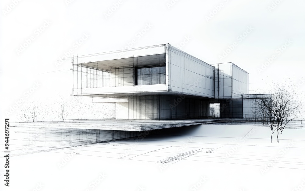 Poster 3d rendering of a house building architecture concept sketch featuring modern exterior design and ab