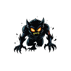 A detailed vector illustration of a shadowy monster with glowing eyes and sharp claws, lurking in the darkness.