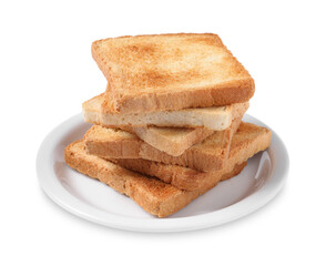 Stack of delicious toasts isolated on white