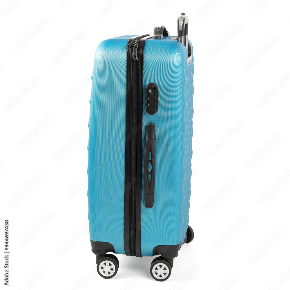 Poster One light blue suitcase isolated on white