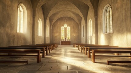 Obraz premium 3D rendering of the nave of a historic church from the 6th century