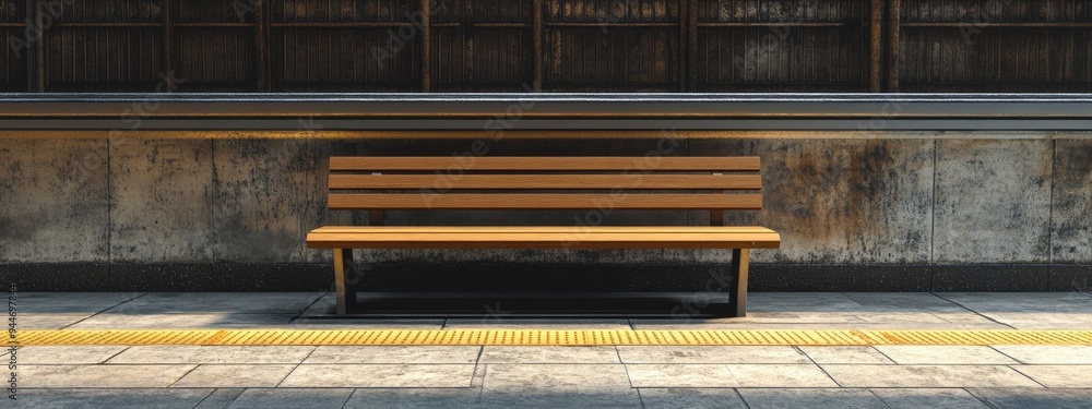 Poster 3d rendering of a bench at a train station