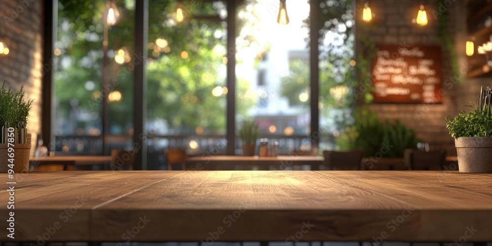 Poster 3d rendering of a table top with blurred restaurant background