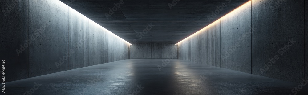 Poster 3D rendering of an empty dark abstract concrete room with a smooth interior and illuminated features