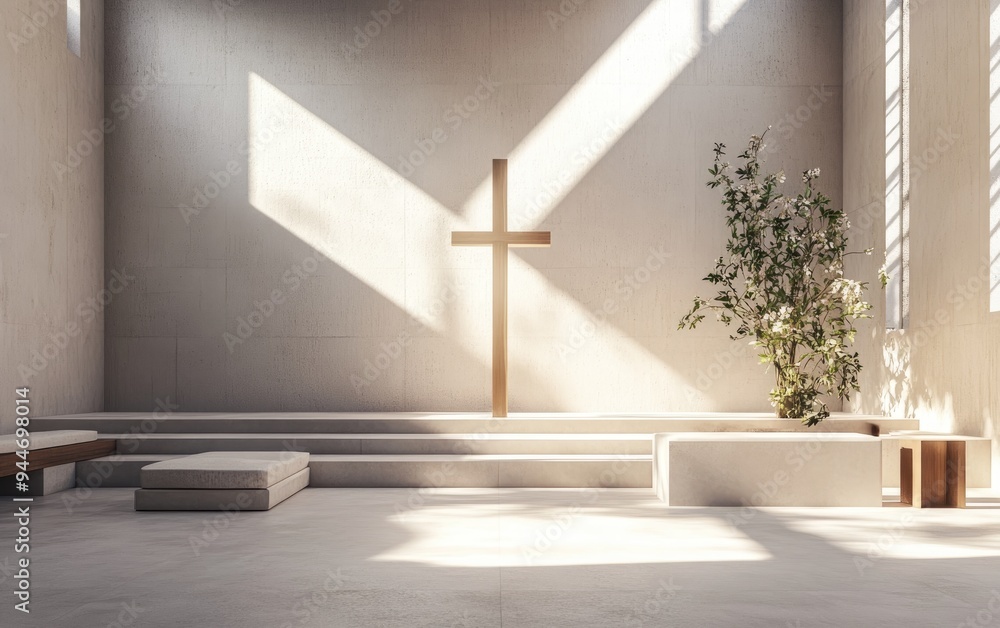 Aufkleber 3d rendering of an interior fragment in a sanctuary setting