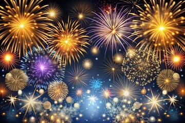 Fototapeta premium A dazzling display of colorful fireworks illuminates the night sky above a festive celebration, captivating viewers with bursts of vibrant colors and intricate designs. Generative AI