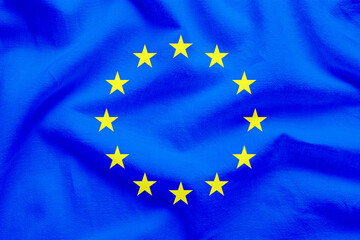 Flag of European Union, blue fabric with circle of stars