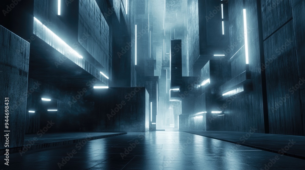 Poster 3d rendering of an abstract background featuring smooth high rise buildings constructed from dark co