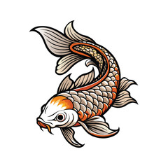 A koi fish silhouette vector on a white background, the fish has orange and white scales.