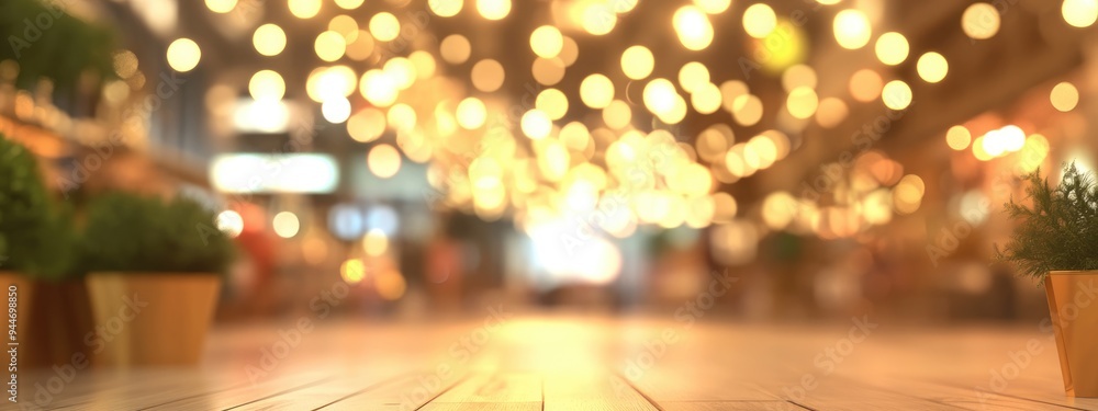 Poster 3d rendering of a blurred background featuring a store ambiance with bokeh lighting