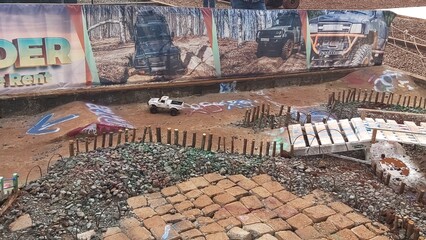 Radio controlled off road car model movement race quickly moving on the road