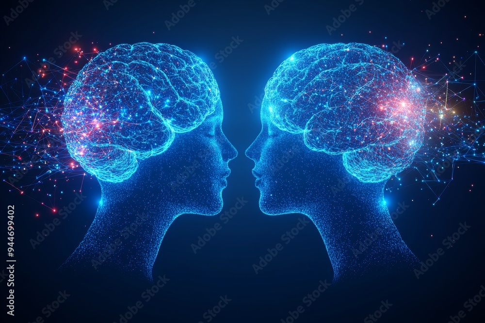 Aufkleber romantic digital art of a couple with glowing brains in a warm intimate setting symbolizing intellec